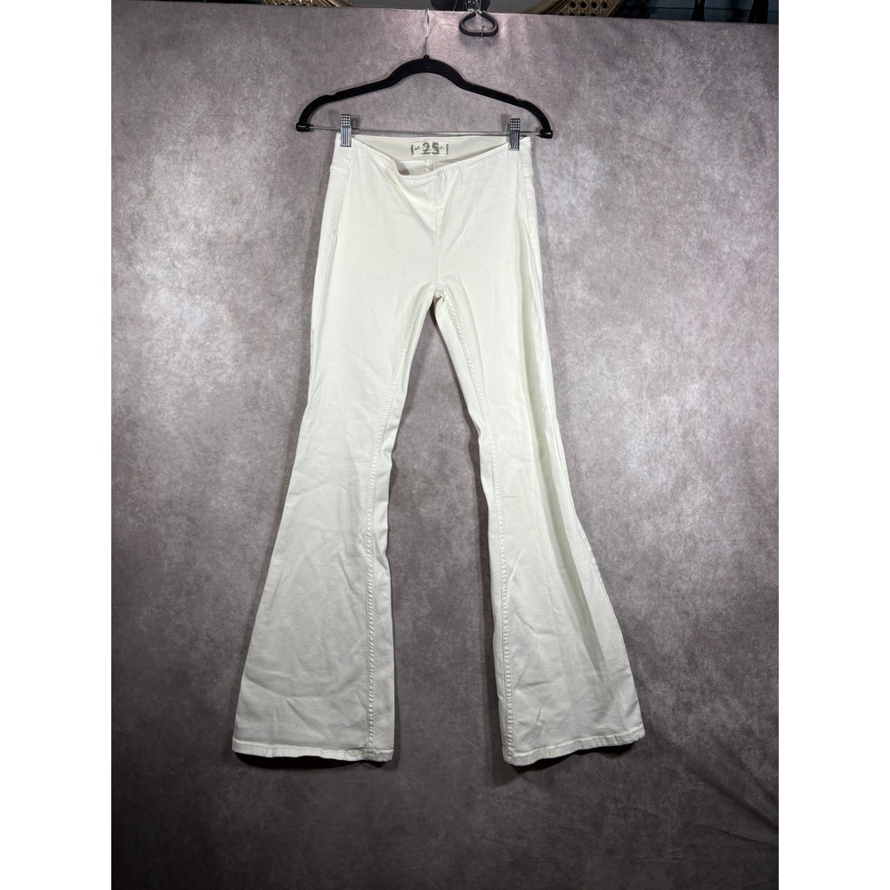 Free People Pants Womens 25 Ivory Penny Pull-On Flare Bell Bottom Boho Festival